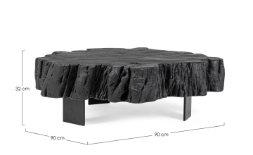 Măsuță de cafea Keval, cu blat din lemn de salcâm și picioare din oțel, naturală, 90x90x32 cm - Img 2