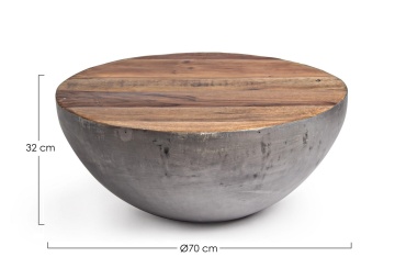 Măsuță de cafea Lancaster, rotundă, diametru 70 cm, din lemn reciclat și oțel, gri, 70x32 cm - Img 2