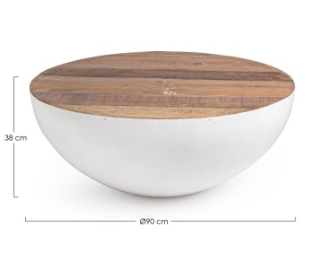 Măsuță de cafea Lancaster, rotundă, diametru 90 cm, din lemn reciclat și oțel, alb, 90x38 cm - Img 2