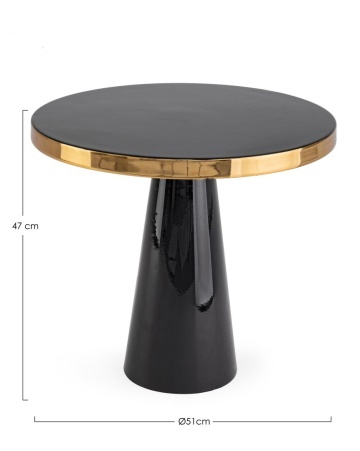 Măsuță de cafea Nandika, rotundă, din oțel emailat negru, margine placată cu alamă, diametru 51 cm, înălțime 47 cm - Img 2