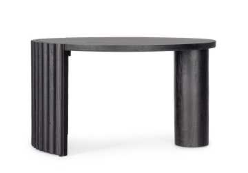 Măsuță de cafea Orissa din lemn de mango, cu bază canelată, negru, Ø80 x 45 cm - Img 3