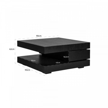 Masuta de cafea patrata din stejar cu spatiu de depozitare Oakura 42x90x90 cm neagra - Img 5