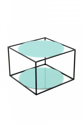 Masuta de cafea patrata din sticla cu spatiu de depozitare Cody 50x50x36 cm verde/negru