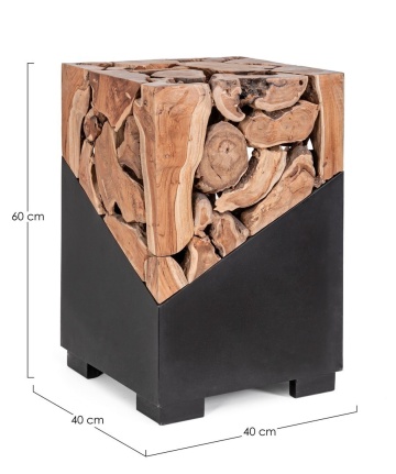 Măsuță de cafea pătrată Grenada, top din rădăcină de tec și bază din oțel, 40x40 cm, înălțime 60 cm - Img 2