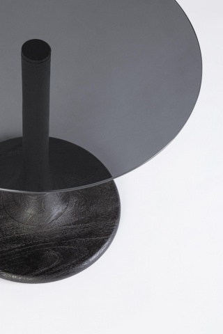 Măsuță de cafea rotundă Aberdeen, cu picioare din lemn de mango și blat din sticlă afumată, negru, diametru 45 cm, înălțime 40 cm - Img 3
