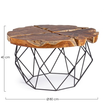 Măsuță de cafea rotundă, cu blat din rădăcini de tec cu finisaj natural și picioare din oțel, 80 x 40 cm - Img 2