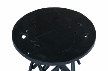 Masuta de cafea rotunda din lemn de tec 60x60x40 cm neagra - Img 3
