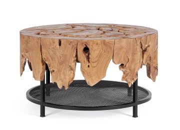 Măsuță de cafea rotundă Grenada, top din rădăcină de tec și bază din oțel, diametru 80 cm, înălțime 45 cm - Img 3