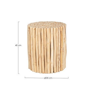 Măsuță de cafea rotundă Guadalupe, din crengi de lemn de tec, finisaj natur, diametru 35 cm, înălțime 40 cm - Img 2