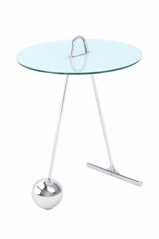 Masuta laterala rotunda din sticla Pendulum 46x46x60 alb/argintiu - Img 1