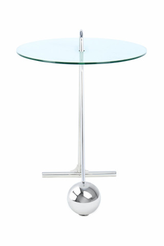 Masuta laterala rotunda din sticla Pendulum 46x46x60 alb/argintiu - Img 2