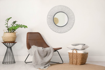 Oglindă rotunda cu rama din fier argintie 75x75x10 cm - Img 2