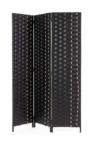 Paravan decorativ 3D Jalila, din hârtie, paie și lemn de plop, negru, 135x180 cm