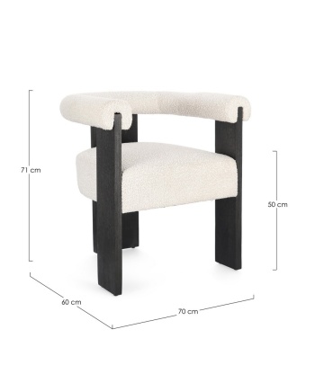 Scaun cu brațe, din material textil buclat, Negru/crem, 70x60x71 cm - Img 3