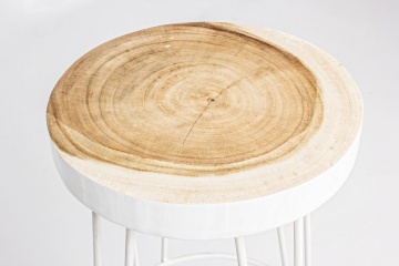 Scaun de bar, design nordic, din lemn masiv și oțel vopsit electrostatic, alb, înălțime 74 cm - Img 4