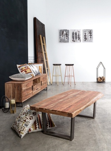 Scaun de bar, design nordic, din lemn masiv și oțel vopsit electrostatic, cupru, înălțime 74 cm - Img 5