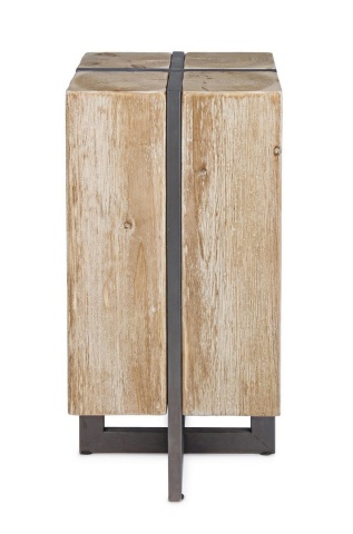 Scaun de bar H70 cm, cadru metalic și șezut din lemn de brad, 32x32x70 cm - Img 3