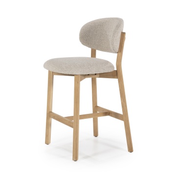 Scaun de bar Mikky din Tesatura taupe si lemn de stejar natur - Img 2
