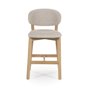 Scaun de bar Mikky din Tesatura taupe si lemn de stejar natur - Img 12