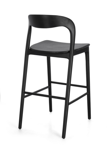 Scaun de bar Miley, din lemn de tec, negru, 48x51.5x102 cm - Img 2