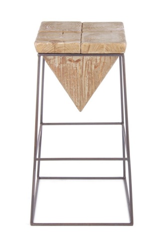 Scaun de bar Prismatic, stil Nordic, cu șezut din lemn și cadru metalic, înălțime 70 cm, 38x38 cm - Img 3