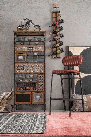 Scaun de bar Vintage, din piele ecologică, portocaliu închis, 44x51x100 cm - Img 7