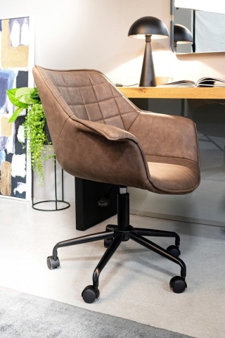 Scaun de birou Joshua, reglabil, cu brațe, din piele ecologică, maro, 53x60x82 cm - Img 8