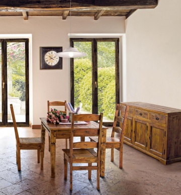 Servanta Chateaux, cu 3 uși și 3 sertare, din lemn masiv de acacia, finisaj rustic antichizat, 160x50x90 cm - Img 8
