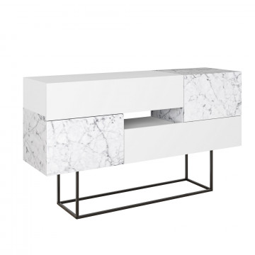 Servanta din pal melaminat Eros marmura si alb 145x82x30 cm