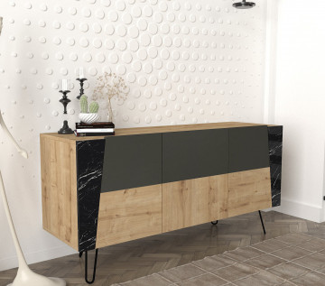 Servanta din pal melaminat Fanten neagra 150x74,6x46,8 cm - Img 2