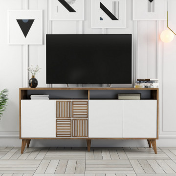 Servanta din pal melaminat Milano nuc si alb 160x78x35 cm - Img 6