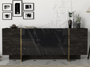 Servanta din pal melaminat Veyron neagra 180x75,5x46,6 cm - Img 2