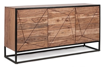 Servanta Egon, 3 uși, stil nordic, din lemn de acacia și oțel, 145x40x76 cm