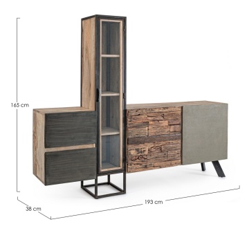 Servanta Manchester, 2 uși și 2 sertare, din lemn de mango și oțel, fronturi din materiale reciclate, 193x38x165 cm - Img 2