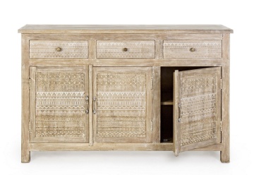 Servanta Mayra, cu 3 uși și 3 sertare, din lemn de mango sculptat manual, finisaj nitrocelulozic, 135x40x85 cm - Img 6