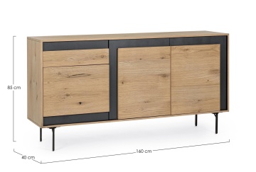 Servanta Stanwood cu 3 uși și 1 sertar, furnir de stejar și oțel, finisaj natural, 160x40x85 cm - Img 2