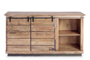 Servanta Tudor, 2 uși, 3 sertare, din lemn de mango și oțel, finisaj nitrocelulozic, 150x38x85 cm - Img 7
