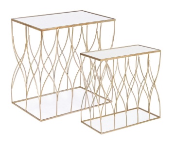 Set 2 Măsuțe de cafea dreptunghiulare Elenor, metal și sticlă, lungimi 51 și 56 cm - Img 3