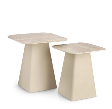 Set 2 măsuțe de cafea Hardy, pătrate, cu blat din ceramică efect travertin și bază metalică, laturi 40 cm și 50 cm - Img 4