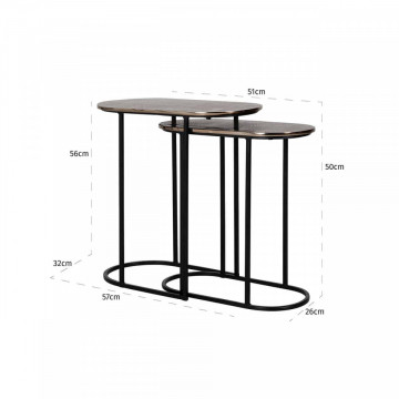 Set 2 masute de cafea ovale din metal Chandon 56x50x57 cm negru/maro - Img 5