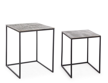 Set 2 Măsuțe de cafea pătrate Tahir, din oțel și aluminiu, cu finisaj antichizat