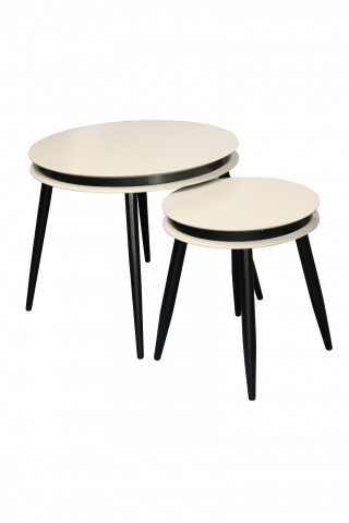 Set 2 masute de cafea rotunde din lemn de plop Suri 60x60x50,5 cm negru/crem - Img 1
