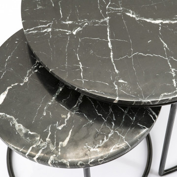 Set 2 masute de cafea rotunde din marmura si metal Romeo 60x60x41 cm negre - Img 2