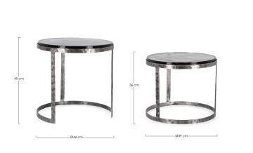 Set 2 măsuțe de cafea rotunde Zayla, din sticlă și oțel, finisaj nichelat antichizat - Img 2