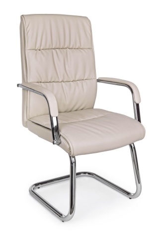 Set 2 scaune de birou Sydney, cu brațe, din piele ecologică și oțel cromat, taupe, 58x60,5x101,5 cm