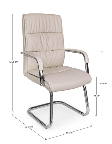Set 2 scaune de birou Sydney, cu brațe, din piele ecologică și oțel cromat, taupe, 58x60,5x101,5 cm - Img 2