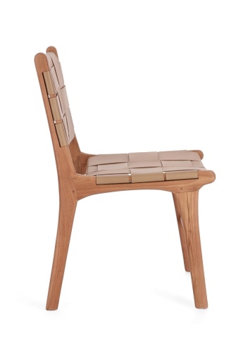 Set 2 scaune Joanna, din lemn de tec și piele naturală, taupe, 46 x 59 x 85 cm - Img 6