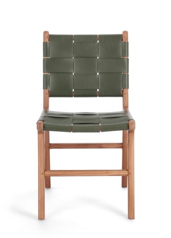 Set 2 scaune Joanna, din lemn de tec și piele naturală, verde, 46 x 59 x 85 cm - Img 4