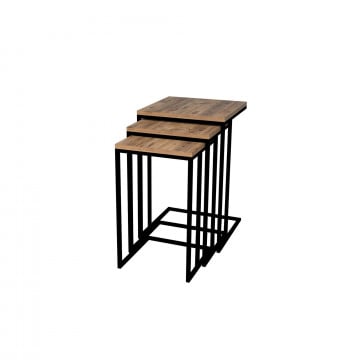 Set 3 masute de cafea patrate Stoli nuc 40 cm, 36 cm, 32 cm - Img 3