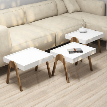 Set 3 masute de cafea Roma nuc si alb 53,6x64x40 cm - Img 3